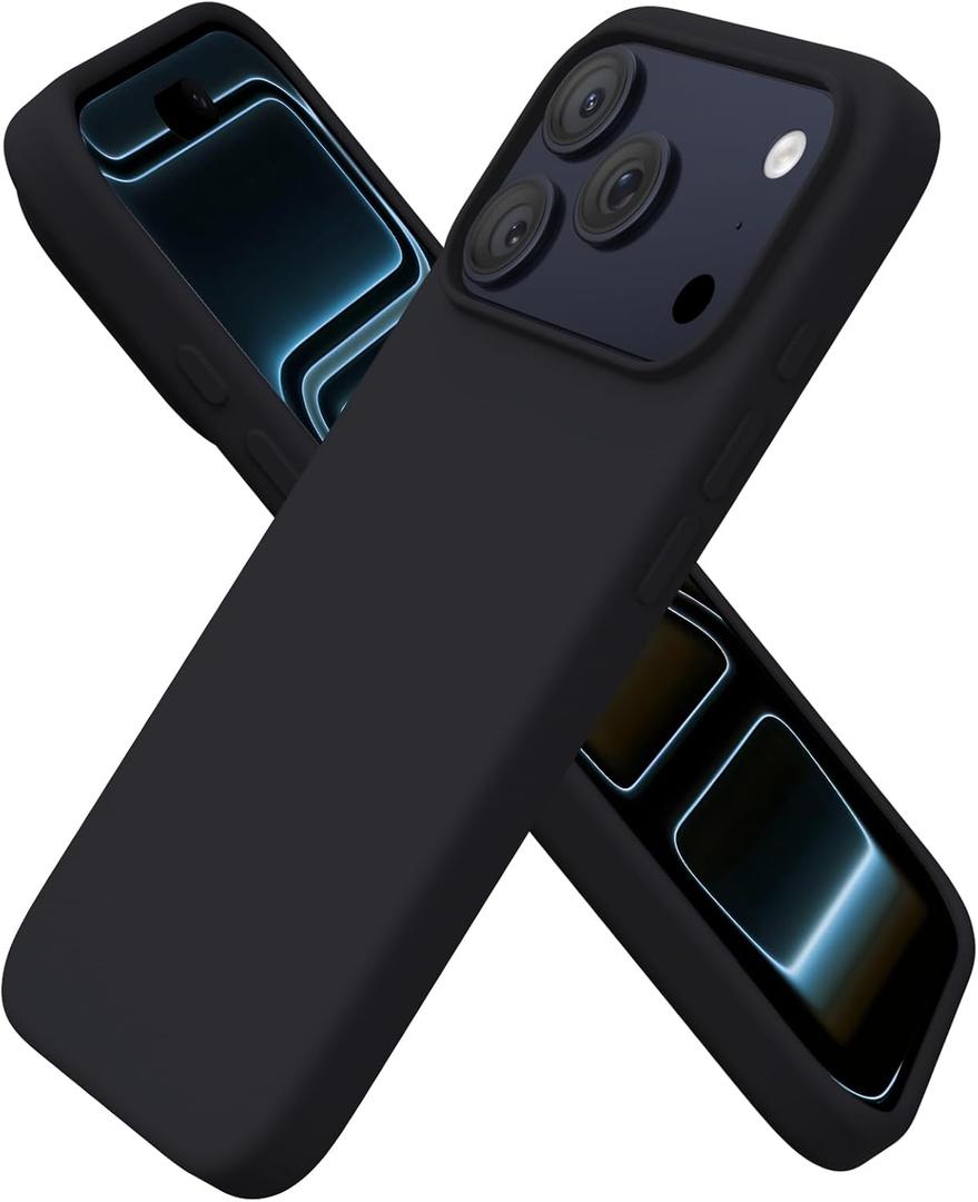 ORNARTO Compatible with iPhone 17 Pro Case 6.3", Slim Liquid Silicone 4 Layers Full Covered Soft Gel Rubber Shockproof Cover, Protective Phone Case for iPhone 17 Pro-Black