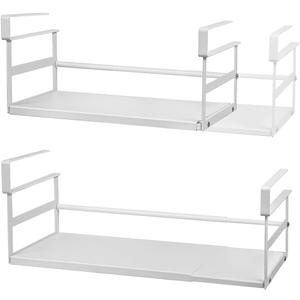 Under Shelf Storage Basket, 2 Pack Heavy-Duty Hanging Baskets Under Cabinet Shelf Organizer, Expandable Add-on Space Saver Kitchen, Pantry, Laundry Room, Slide-in White Shallow Depth & Wider Size