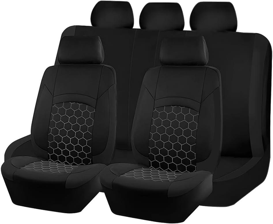 Car Seat Cover Full Sets, Polyester Foam Breathable Vehicle Split Front Rear Seat Protectors, Waterproof Automotive Interior Chair Cushion Pad Accessories, Universal Fit (Black)