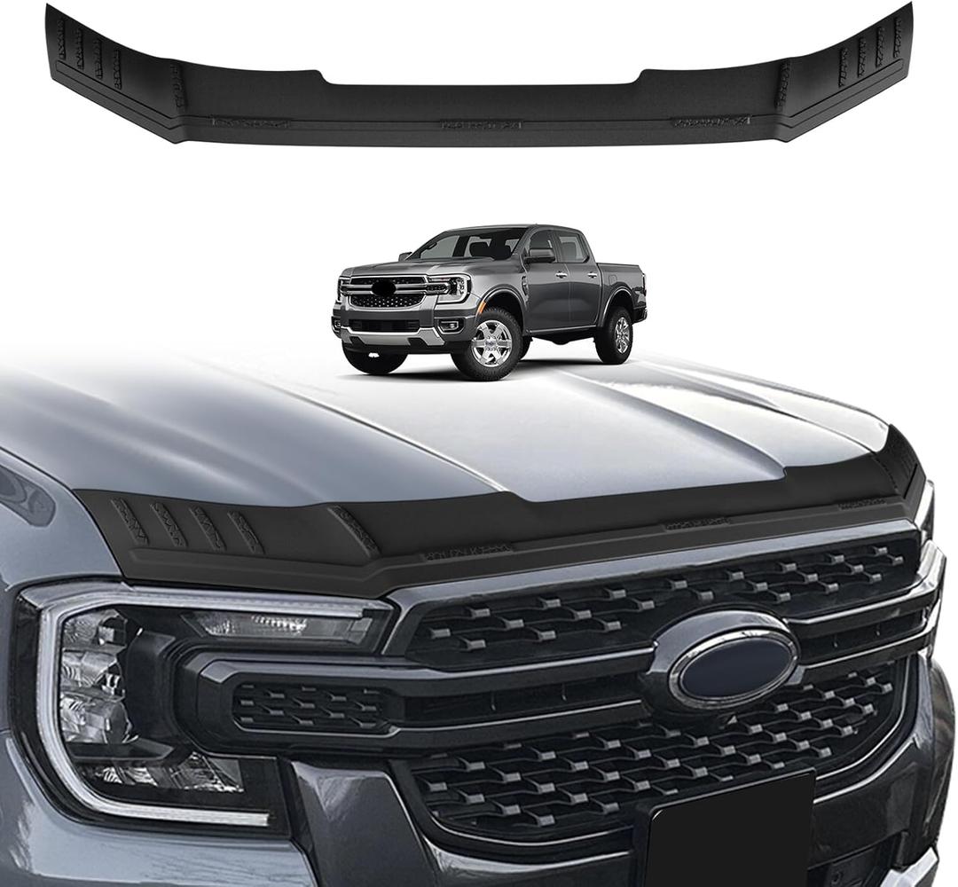 TripleAliners Hood Deflector Protector Compatible with 2024 2025 2026 Ford Ranger Accessories Hood Protector TPE Bug Deflector Shield Replacement