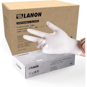 LANON Food Safe White Disposable Nitrile Gloves, Full Container Load, Size: X-Large (Pack of 1000)