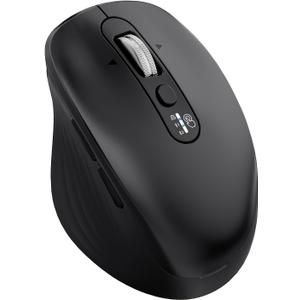 Wireless Bluetooth Mouse, Multi Device (BT1/BT2 + 2.4G USB) Mouse for Laptop, iPad & Mac, 4-Way Scroll with Side Buttons, Silent Click Ergonomic Offce Mouse, Adjustable DPI (Black)
