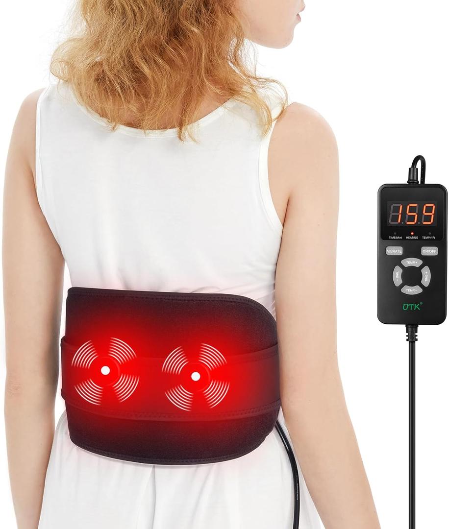 UTK Vibrating Far Infrared Heating Pad for Back Pain Relief, Hot to 159, Lower Back Massager Gift for Women Men, FSA-HSA Eligible, 3 Vibration, 16 Timers Auto-Off, 20 Jades, 35-55" Adjustable Size