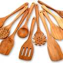 10-Piece Teak Wood Cooking & Serving Utensil Set  Long-Handled Spoons & Spatulas  Heat-Resistant, Durable, Eco-Friendly Kitchen Tools