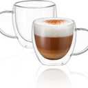 CNGLASS Double Wall Glass Coffee Mugs with Handle,8.5oz Clear Insulated Glass Espresso Cups for Hot and Cold Beverages,Latte,Cappuccino,Set of 2
