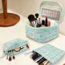 Makeup Bag, Large Cosmetic Bag, Big Floral Make Up Bag for Women Girls (Blue)
