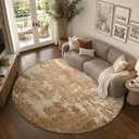 6ft Round Abstract Washable Area Rug for Living Room Brown