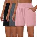Neer 3 Pack Cotton Women's Athletic Shorts 5'' High Waisted Elastic Wide Leg Yoga Gym Workout Lounge with Pockets Large