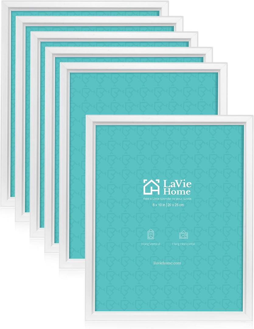 LaVie Home 8x10 Picture Frames (6 Pack, White) Simple Designed Photo Frame with High Definition Glass for Wall Mount & Table Top Display, Set of 6 Classic Collection