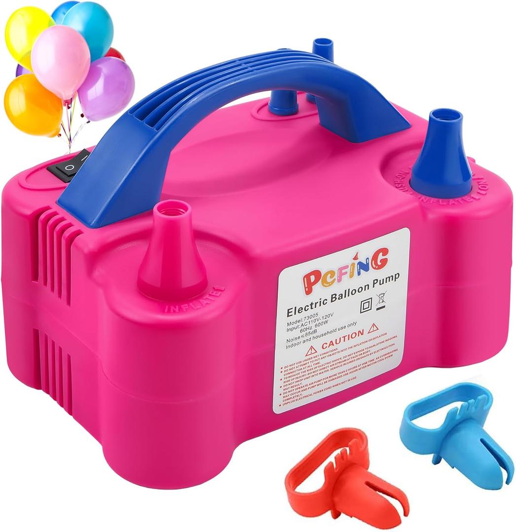 PCFING Balloon Pump Electric, Portable Balloons Inflator Blower Machine with Balloon Tie Tool & Dual Nozzle