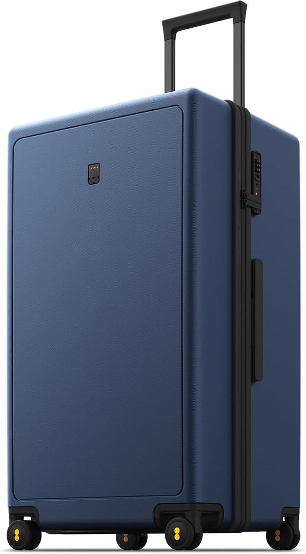 LEVEL8 Trunk Luggages, 28 Inch Luggage with Spinner Wheels, Luminous Textured Checked Large Hard Shell Lightweight with Tsa Lock, Navy