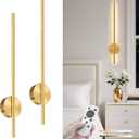 NIORSUN 27.6 Inch Battery Operated Wall Sconce Set of 2, Gold Minimalism Rechargeable Wall Lights with Remote, 3CCT Dimmable Wireless Wall Lamp for Living Room Bedroom Hallway