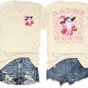 Breast Cancer Awareness Shirt Women in October We Wear Pink Ghost Shirts Pink Ribbon Short Sleeve Tee Tops, S