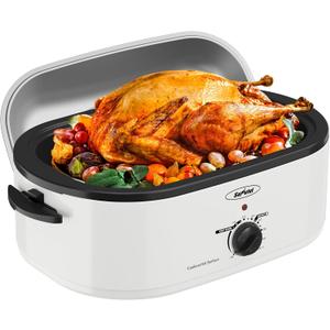 22-Quart Electric Roaster Oven with Removable Pan and Self-Basting Lid, Perfect for Turkey Roasting with Temperature Control from 150 to 450F and Cool-Touch HandlesWhite, 22QT