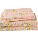 Floral Queen Sheet Set Yellow Flower Bedding Sheets Printed Sheets - 4 Piece Soft Microfiber Botanical Patterned Fitted Sheet with 15" Deep Pocket, Pink Queen Sheet
