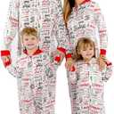 ANGELGGH Family Matching Christmas Onesie Pajamas, Vacation Cute Printed One Piece Pajamas, Xmas Hooded Holiday Sleepwear (Large, White-snowman)