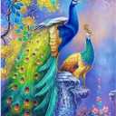 Modern Merch Birds Diamond Art for Adults, Peacock Feather Landscape 5D Diamond Painting for Adults, DIY Bird Decor Cross Stitch Gem Art Full Round Drill 12x16