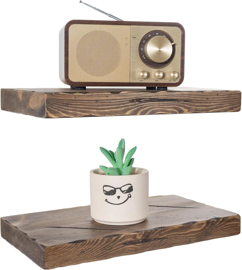 BGMG Wood Floating Shelves for Wall 12 inch Set of 2,Distressed,Rustic Wooden Wall Mount Shelves for Bathroom Living Room Bedroom Kitchen Farmhouse-12x6.7x1.25 inch-Distressed Walnut