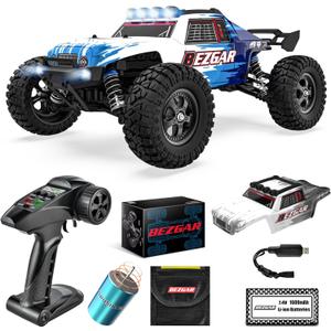 BEZGAR HM124 Brushless RC Car - 1:12 Scale 52+KM/H High Speed RC Truck, 4x4 Offroad Waterproof for All Terrains, Hobby Grade Remote Control Truck for Adults and Kids Boys with Rechargeable Battery (Blue)