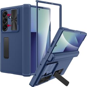 Miimall for Galaxy Z Fold 7 Case Camera Lens Protector, Built-in Screen Protector, Hidden Kickstand & Hinge Protection, Sleek Slim Rugged Full-Body Case Galaxy Z Fold 7 Navy Blue