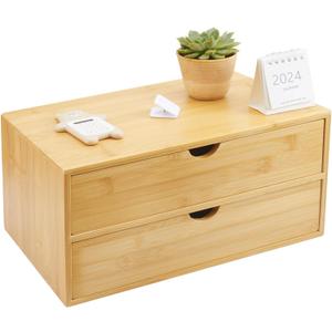Bamboo Desk Organizer With Drawers Countertop Drawers Counter Storage Box Corner Desk Organizer for Home Office No Assembly Required (2 Drawers) (7.5"D x 13.4"W x 6.3"H)
