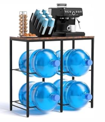 Klvied 5 Gallon Water Jug Holder, 2-Tier Double Row Water Jug Stand with Large Top Shelf, Heavy Duty Water Jug Rack for Kitchen, Office, Living Room