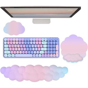 Cloud Keyboard Wrist Rest Mouse Pad with Wrist Rest for Computer Keyboard and Mouse Pad Set Memory Foam Cute Ergonomic Wrist Pad Support for Desk Gaming Home Office Pain Relief Pink Purple Blue