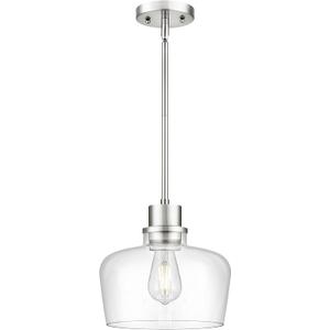 Emak 10 Inch Brushed Nickel Pendant Light, Modern Large Pendant Lights Kitchen Island, Hanging Lights with Clear Glass Shade for Kitchen, Dining Room, Entrance, PL126-BN-CG