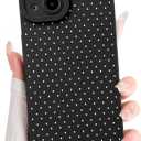 NITITOP Compatible with iPhone 15 Case Cute Aesthetic Little Polka Dots Pattern Design for Women Men Girls Soft TPU Shockproof Stylish Full Camera Protective Phone Cover - Black White