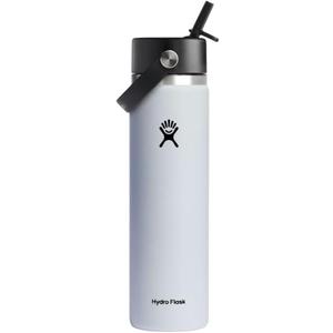HYDRO FLASK Wide Mouth vacuum insulated stainless steel water bottle with leakproof closeable straw lid for cold water drinks, sports, travel, car and school (White)
