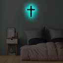 Cross Wall Decor Light Up Cross Neon Sign with Cross Necklace Jesus Christian Catholic Gifts Crucifix Led Sign Decor 16 Colors Changing Remote Night Lights Large Size