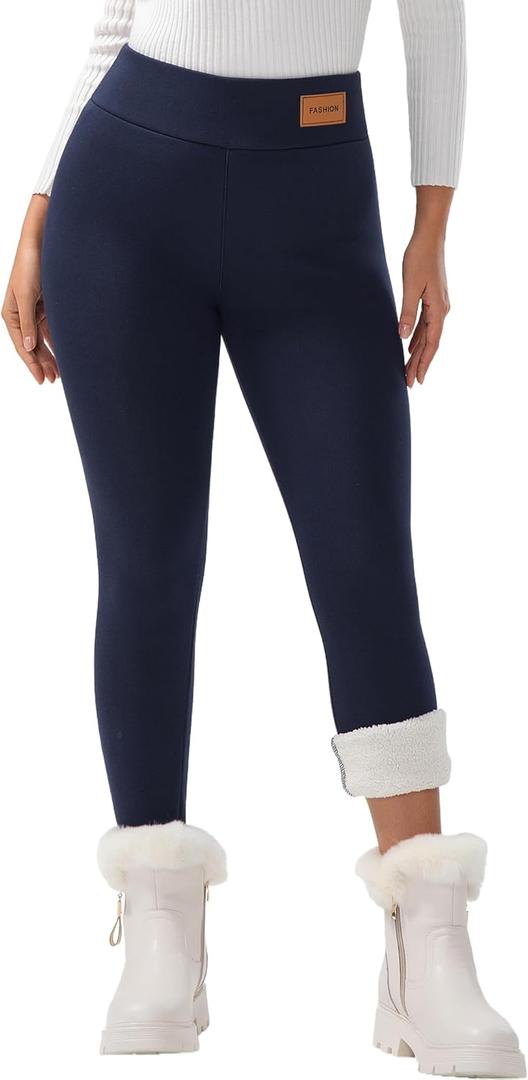 JK SUE JONES Women Winter Warm Thick Leggings Fleece Lined Stretchy Soft Thermal Sherpa Pants High Waist Tights (Medium, Navy)