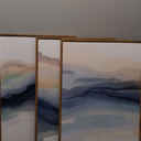 HLNIUC Blue Abstract Wall Art, Watercolor Line 24"x36" Framed Art Set of 3, Modern Wave Canvas Wall Decor, Natural Landscape Paint Stroke Prints for Living Room, Bedroom, Office