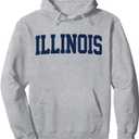 Retro Illinois Adult Tee Vintage Illinois Orange Blue Throwback IL Pullover Hoodie, Heather Grey