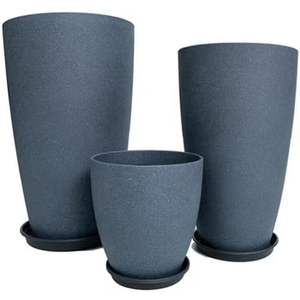 MinCHI257 24/21/11 Inch Tall Planter Pots Garden Plastic Planters - Set of 3 for Indoor & Outdoor Use - Decorative Lightweight Flower Pots (Dark Grey)