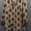SHEWIN Women's Casual V Neck Floral Print Chiffon Blouses 3/4 Sleeve Boho Summer Tops Shirts (XX-Large, Khaki)