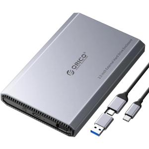 ORICO Aluminum USB C Hard Drive Enclosure for 2.5 Inch SATA SSD/HDD, USB 3.2 GEN 2 USB C to USB A/C 2 in 1 Cable, Support macOS Windows Linux OS, Compatible with Samsung Crucial WD Drives(DD25-C3)
