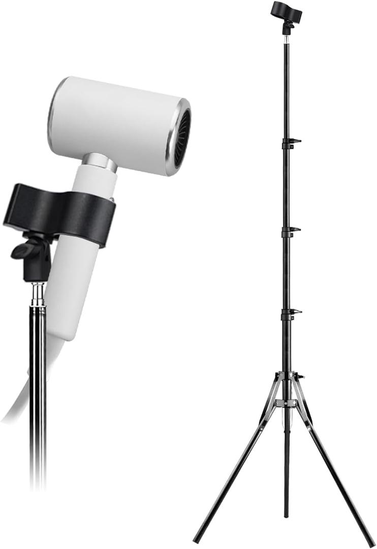 Hair Dryer Stand, Height Adjustable Hands-Free Lazy Blow Dryer Holder with 180 Degrees Rotatable Larger Clamp Non-Slip Tripod, for Bathroom, Vanity, Makeup Room Floor or Countertop Pet Salon