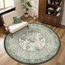 GarveeHome Sage Green Botanical Grove 4ft Round Rug, Small Circle Vintage Cottagecore Soft Low-Pile Non-Slip Washable Rugs for Living Room Bedroom Nursery Kitchen Retro Carpet