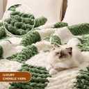 L'AGRATY Chunky Knit Blanket Throw: 50''x60'' Chenille Chunky Knitted Throw Blankets for Bed Couch - Handmade Thick Cable Knit Blanket - Large Crochet Rope Blankets for Home Decor(Green Checkered)