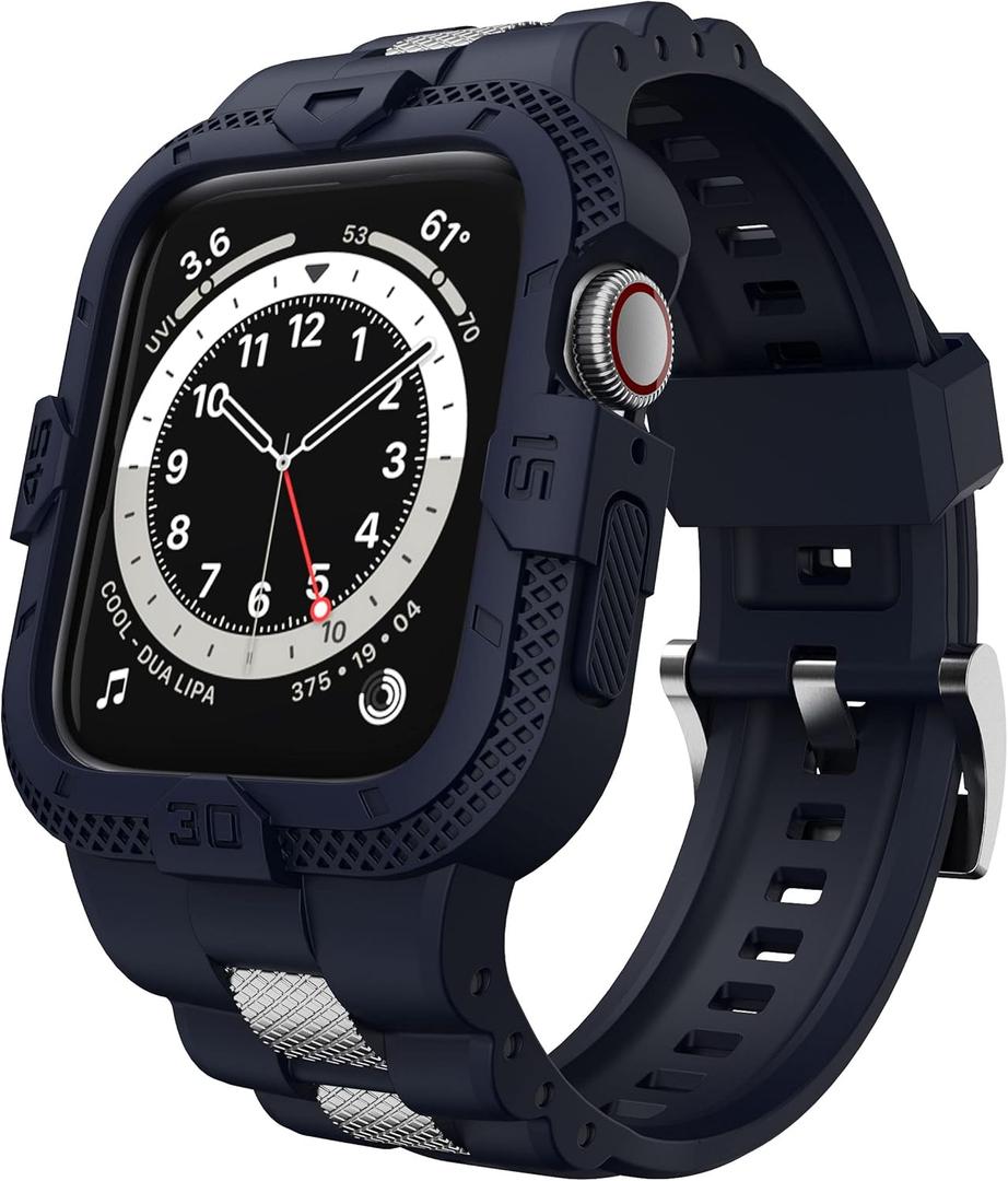 Bands Compatible for Apple Watch Band 45mm/44mm/42mm - Series 9/8/7/6/Se/5/4/3, Men Sport Rugged Band with Protective Case for Watch Series 11 10 9 8 7/ SE 3/2/1/ Series 6 5 4 3 (Blue)
