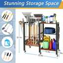 Dobures Garden Tool Organizer with Lockable Wheels, Heavy Duty Yard Tool Storage Rack for Shovels and Rakes, 3 Tier Lawn Care Utility Holder with hooks for Garage, Shed, Yard and Laundry Room