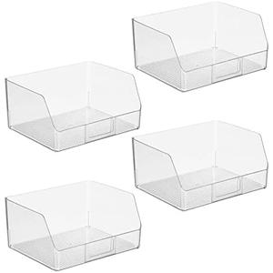 mDesign Wide Plastic Kitchen Food Storage Organizer Bin Basket with Open Front and Built-In Label Holder for Cabinets, Pantry - 12 Inch Width - 4 Pack - Clear