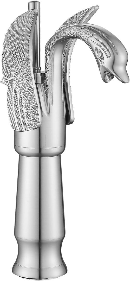 GGStudy Brushed Nickel Swan Shape Single Handle 1Hole Bathroom Vessel Sink Faucet Deck Mount Lavatory Sink Faucet (Tall)