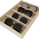 Velvet Sunglasses Organizer Tray 4 Slot, Stackable Eyewear & Glasses Display Case, Premium Beige Velvet, Scratch-Free Lining, Drawer Insert for Dressing Table Vanity Home Retail Trade Show