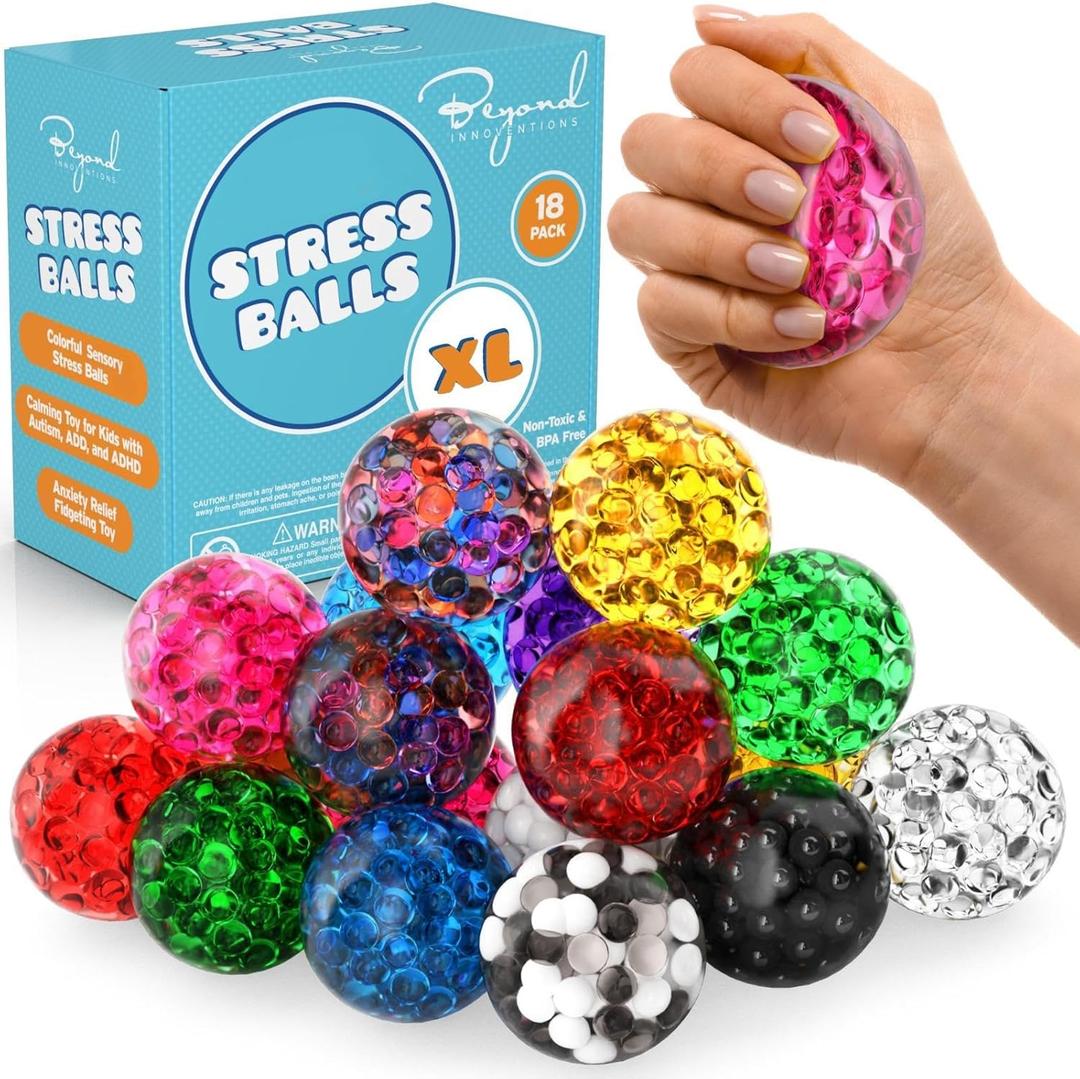 Stress Balls for Adults - 18 Pack | Fidget Toys | XL Stress Balls - Squishy Balls, Goody Bag Stuffers, Party Favors | Anxiety Relief Calming Tool | Stress Ball for Autism & ADD/ADHD
