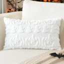 4 x Artscope Halloween Pillow Covers 12 x 20 Set of 2 Decorative Ghost Holiday Pumpkin Throw Pillow Cases Soft Plush Faux Fur Couch Cushion Case for Farmhouse Halloween Sofa Bed Room Home Decor-White