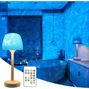 Waterproof Shower Lamp Cordless, Rechargeable Shower Light with 16 Color Ocean Wave Lights Projector, Rechargeable Bathroom Lamp with Touch & Remote Control,Spa-Like Mood Light for Bathtub/Shower (Khaki)