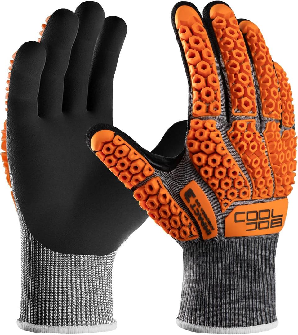 COOLJOB A5 Cut Resistant Gloves with Impact Resistant TPR, Touchscreen Nitrile Dipped Safety Work Gloves with Grip, 1/3 Pair (Medium)