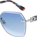 ZENOTTIC Oversized Rimless Sunglasses for Women Geometric Diamond Cutting Gradient Lens UV Protection Fashion Shades Trendy (Blue)